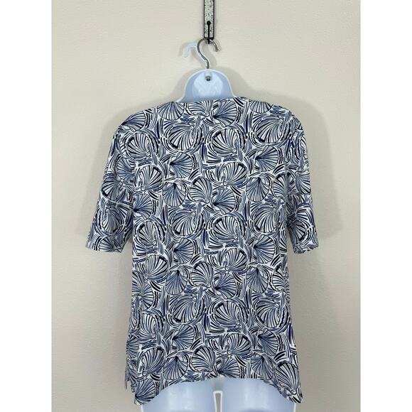 Croft & Barrow Navy White Seashell Print Short Sleeve Cotton Top Size Medium - Picture 4 of 5